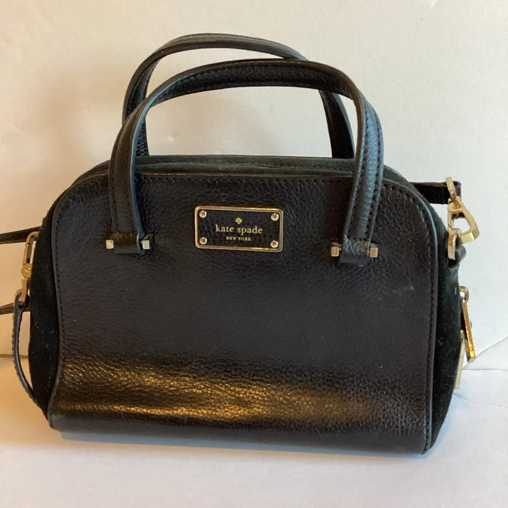 Kate Spade Kay Street Small Felix Satchel Black Pebbled Leather Suede Trim Bag - Picture 1 of 15